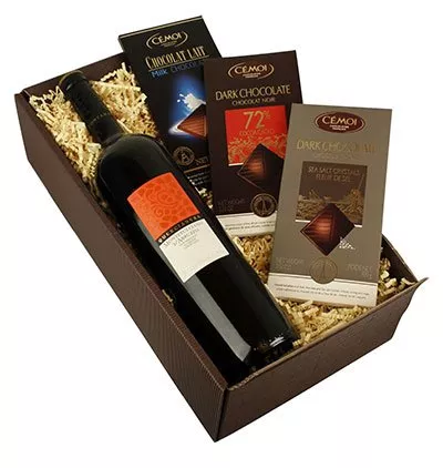 Geschenkbox Rotwein mit Schokolade