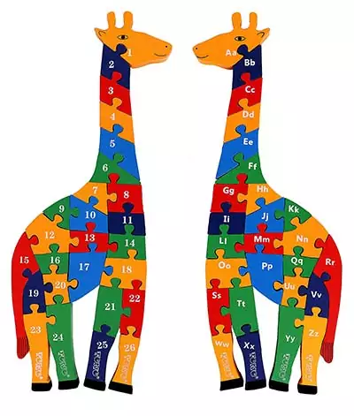 Holz-Puzzle Buchstaben und Zahlen