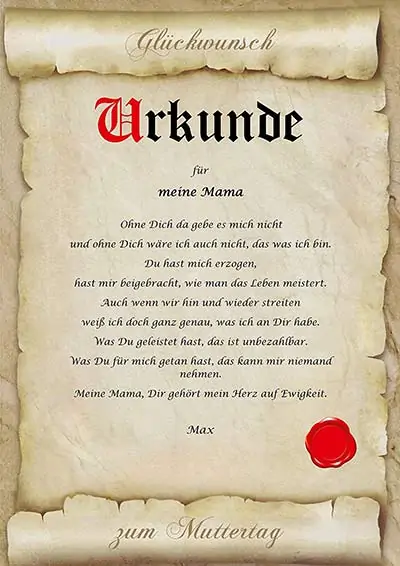 Urkunde zum Muttertag